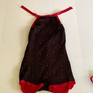 Custom black red dance costume rhinestones
